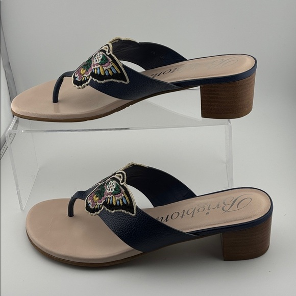 Brighton sandals blue pink yellow butterfly embellished leather block heel 7.5 M - Picture 6 of 10